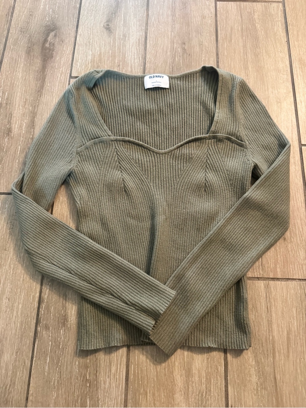 Old Navy Olive Ribbed Scoop-Neck Long-Sleeve Sweater